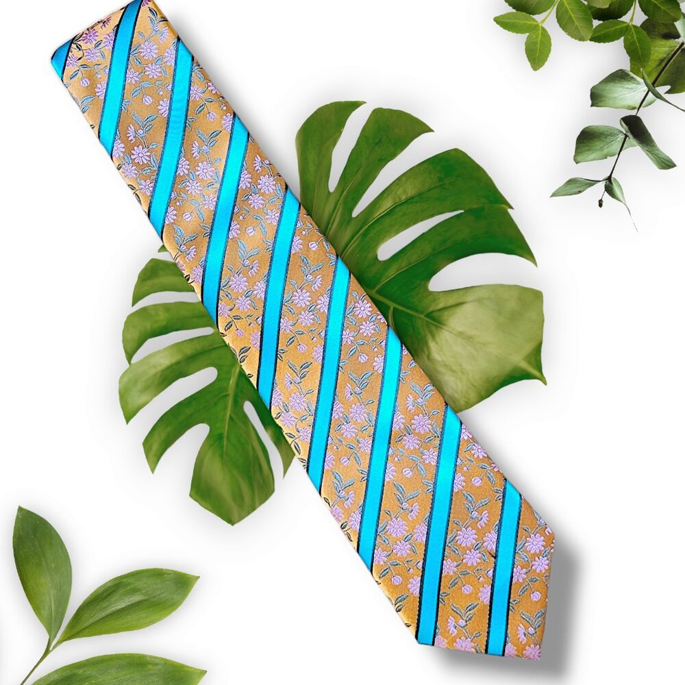 Lorenzo Cana Silk Floral Stripe Orange Blue Tie